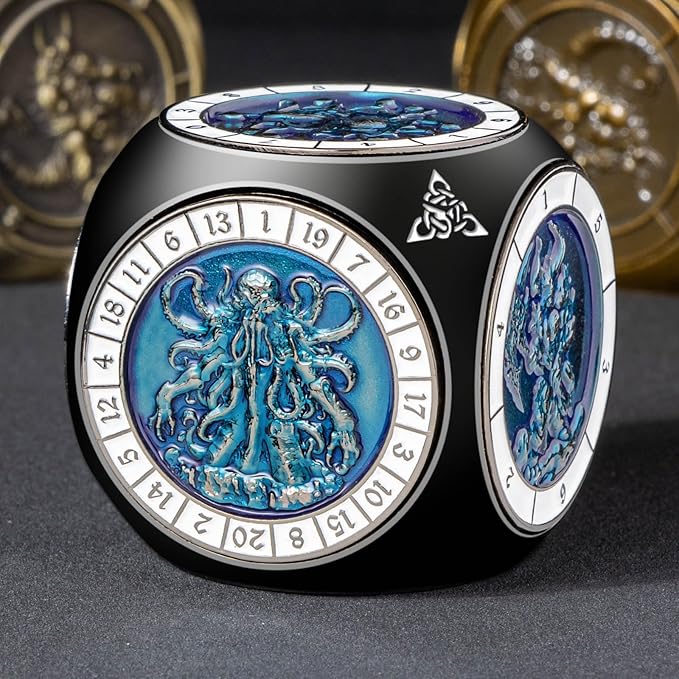 7 in 1 Spinner DND Dice Set, Metal D and D Dragon Dice with Gift Box, Role Playing Dice, Black Blue