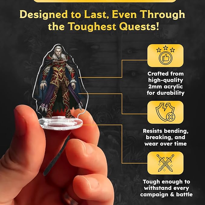 D&D Compatible Miniatures, Undead DND 2D Miniatures with Double-Sided Graphics, Durable Acrylic DND Minis, Unique Designs for Tabletop RPGs