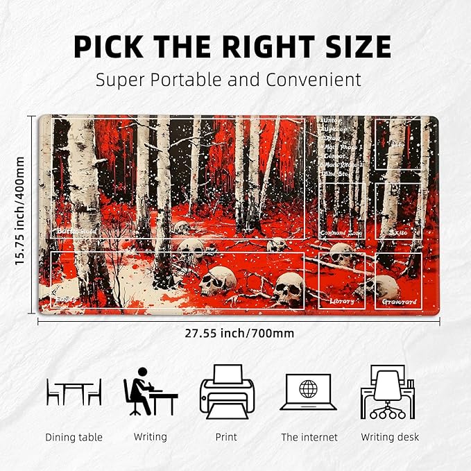 for MTG Playmat with Zones Storage Bag,for TCG Playmat and Playing Card Mat for Magic Board Games, Skulls Non Slip Stitched Edges Game Mat, Rollable Foldable Card Playmats