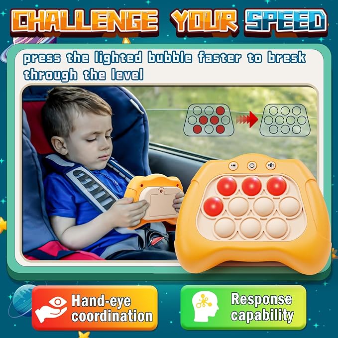 Quick Push Game，Pop Game Fidget Toys, Fast Push Bubble Game, Handheld Puzzle Game Sensory Toys ，Light Up Push Pop Game for Kids 3-12 Girls and Boys Teens Adults Decompression (Orange