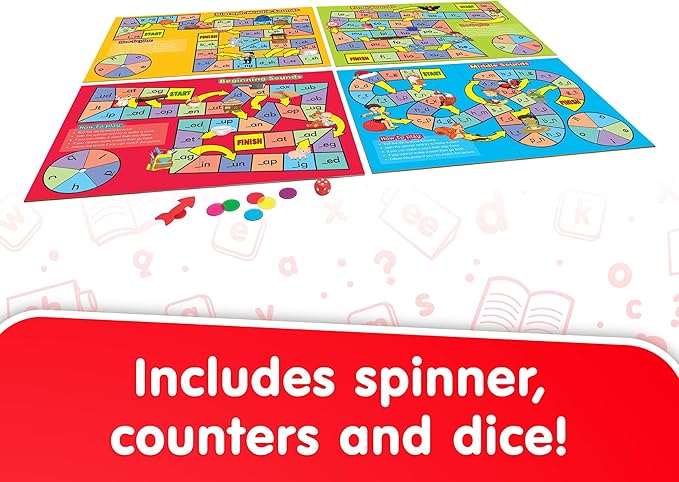 Junior Learning Phonics Board Games Set, 6 Counters, Ages 4-5, Language Skills, Pre K-K, Medium