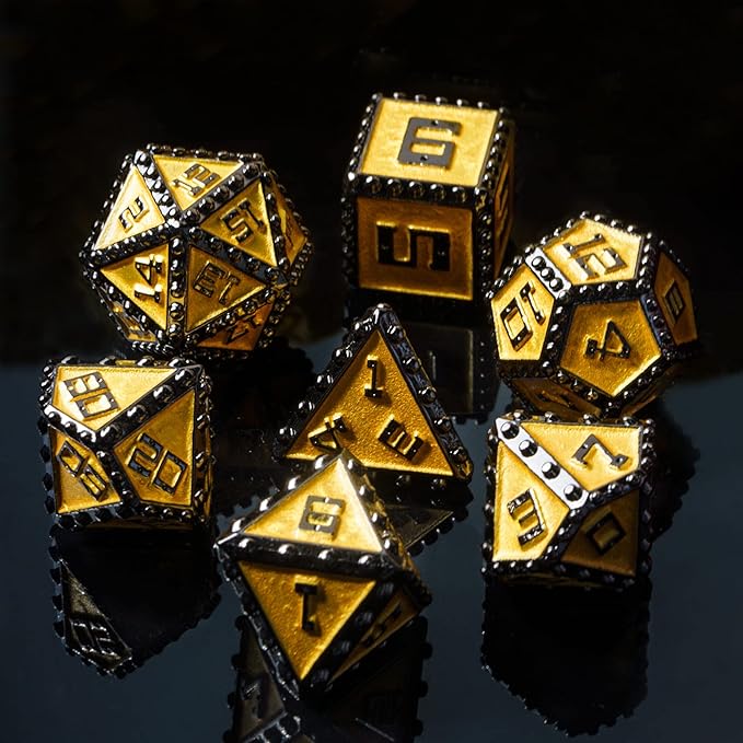 UDIXI Metal Dice Set D&D, Rivet Metal DND Dice Set for Dungeons and Dragons Role Playing Games (Black Nickel Golden)