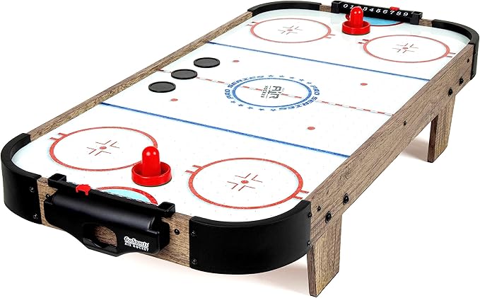 GoSports 40 Inch Table Top Air Hockey Game for Kids - AC Outlet Powered Motor – Oak or Black
