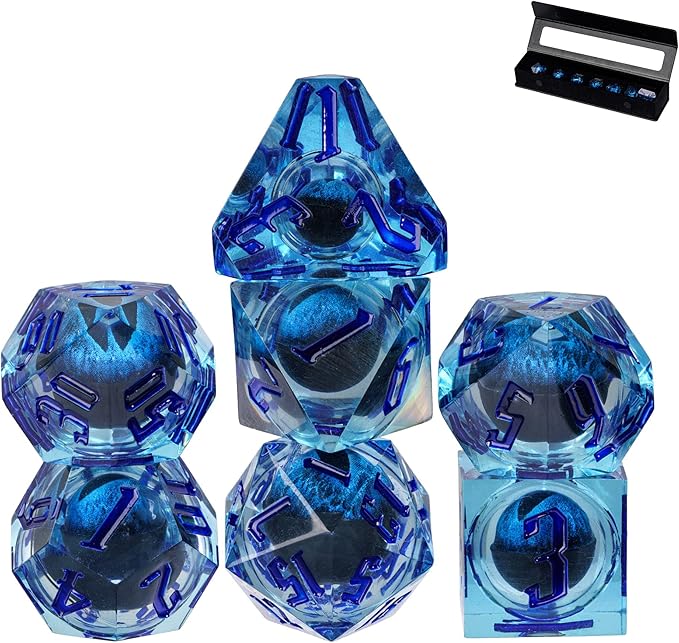 7PCS DND Dice Set,Dragon Eye Liquid Core Sharp Edge Dice Set RPG Polyhedral Die,for Dungeons and Dragons TTRPG Games Roleplaying Games Pathfinder,with Gift Box(Eyeball Blue)