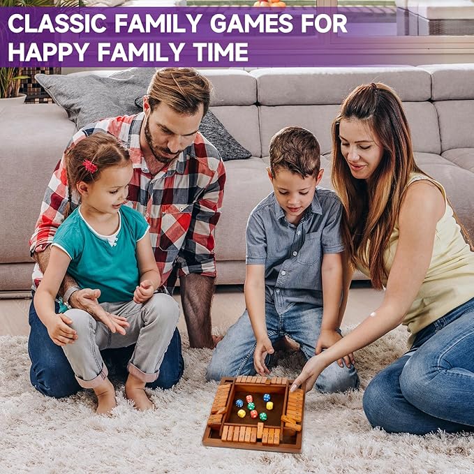 Shut The Box Dice Game, 10 Numbers Traditional Wooden Pub Bar Board Game, Family Classics Tabletop Version Games for Classroom, Party, or Pub