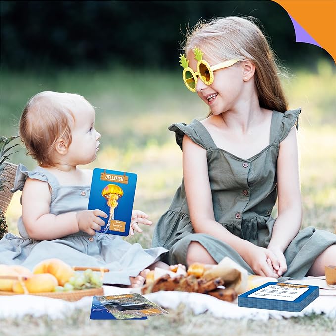 SpriteGru Outdoor Scavenger Hunt Card Game, 50 PCS Animal World Flashcard Jumbo Size Animals Introduction Cards Educational Toys Outside Nature Activity Outdoor Games for Kids & Family