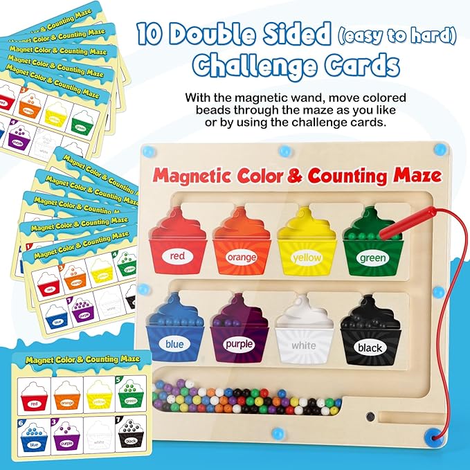 Aizweb Magnetic Color & Number Maze,Montessori Toys Wooden Magnetic Puzzle Board Color Sorting Counting Matching Toy,Toddler Learning Activities Fine Motor Skills Toy for Boy Girl 2 3 4 5 Year Old