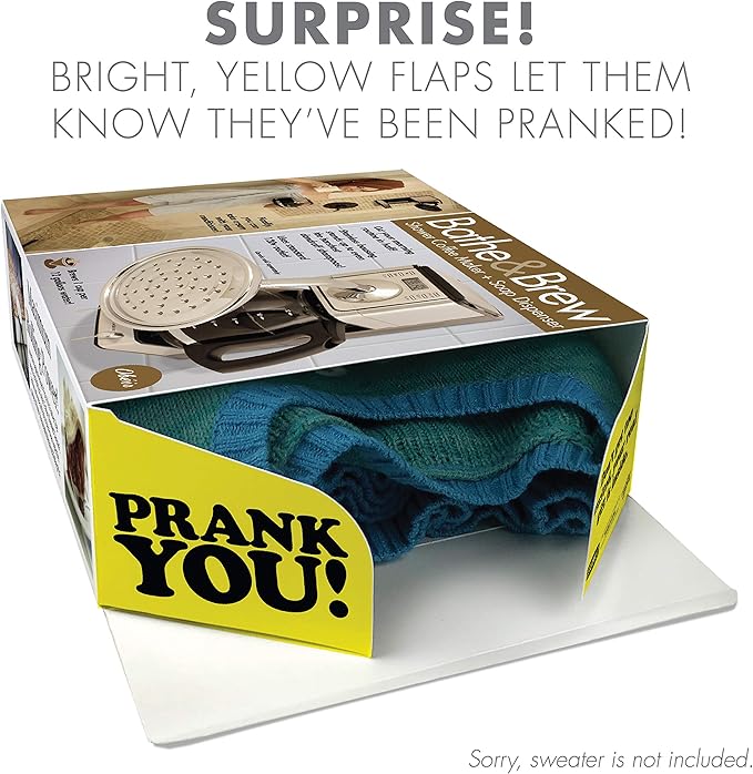 Prank-O Bathe & Brew Gag Gift Empty Box, Birthday Gift Box, Wrap Your Real Present in a Convincing and Funny Fake Gift Box, Practical Joke for Birthday Presents, Holidays, Parties