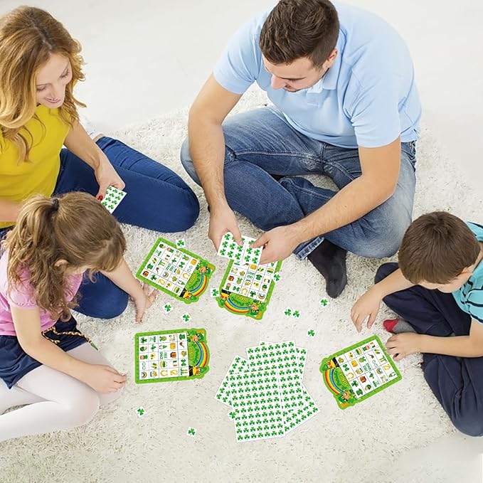 24 Players St Patrick's Day Bingo Game Cards for Kids Irish Green Shamrock Party Bingo Game St Patrick Classroom Family Activity Party Favors for Kids