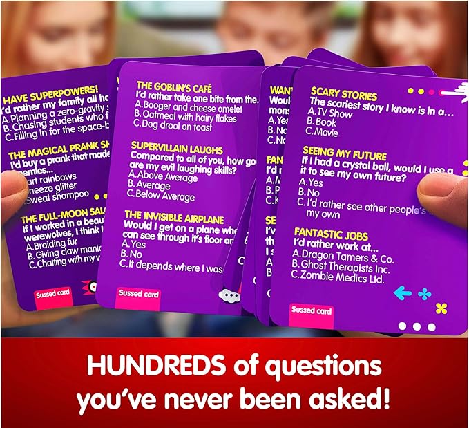 SUSSED Wacky ‘What Would You Do?’ Card Game - Fun & Easy Travel Game for Girls, Boys & Tweens - Builds Kids’ Social Skills & Confidence - Purple Pack: Dragons, Space & Magic