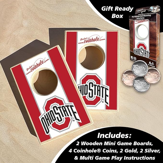 Tabletop Cornhole Game Set | Officially Licensed College Mini Football Cornhole Board Game | Includes Coins