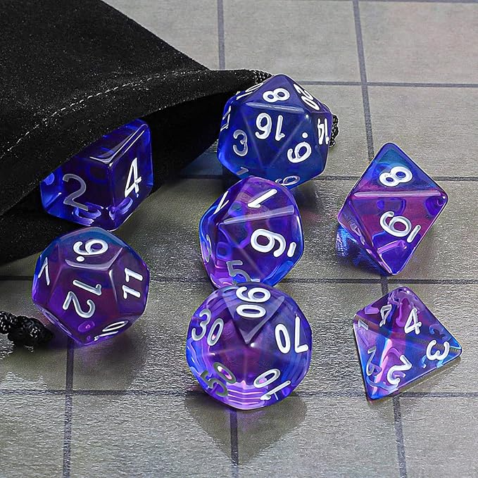 CiaraQ DND Polyhedral Dice Set with a Black Dice Bag for D&D RPG MTG Role Playing Table Games