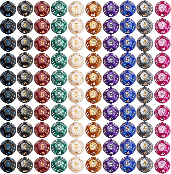 CiaraQ DND Polyhedral Dice (100pcs) with A Dice Bag Compatible with Dungeons and Dragons DND RPG MTG Role Playing Table Games (D12 dice, 10 colors-100 pcs)