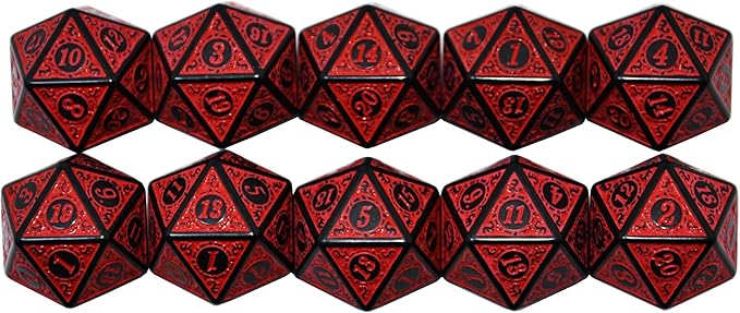 SmartDealsPro 10-Pack Retro 26mm Large 20 Sided Dice D20 Polyhedral Dice for DND RPG MTG Table Game(Retro Red)