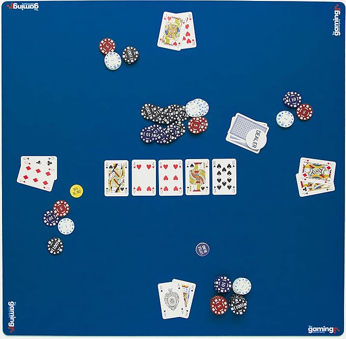 The Gaming Mat Company Poker, Dominoes, Bridge & Mahjong Table Mat. Blue 33” x 33” Premium Cards Playmat & Card Gaming Mat Table Top Cover Topper Square Mahjong Table