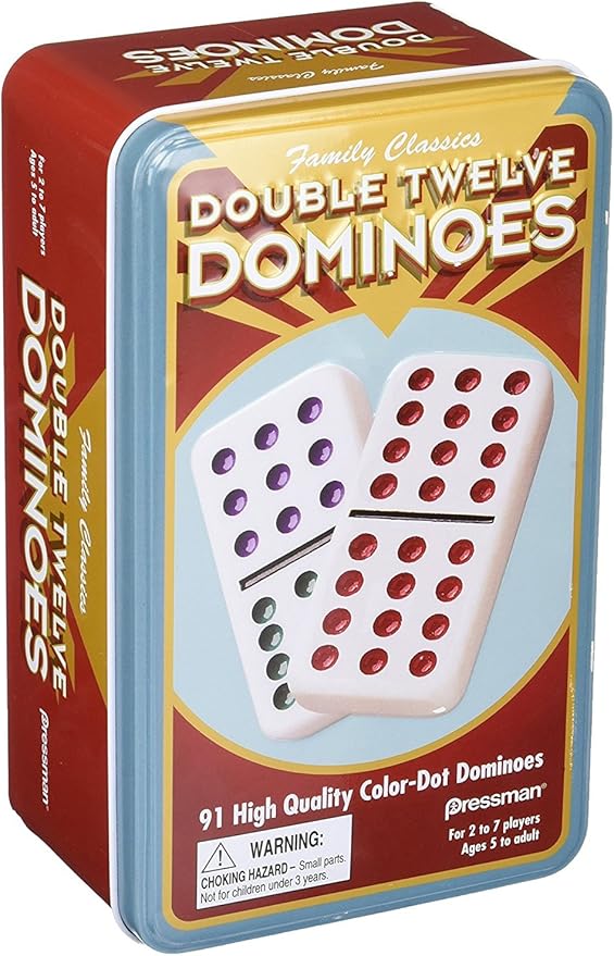 Pressman Double 12 Color Dot Dominos in A Tin, 5"