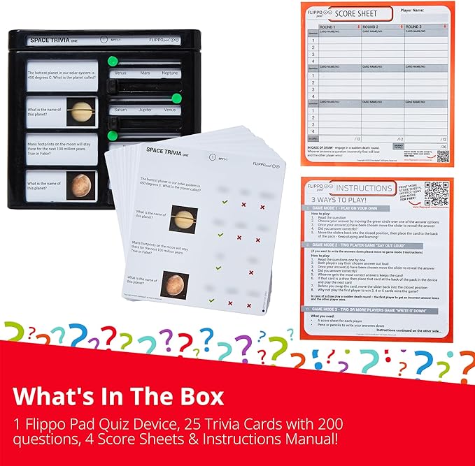 Quiz Device Game - Space Trivia Quiz Game - 25 Cards - 200 Questions - Educational & Fun - Ideal Travel Games for Kids - Family Quiz Games - Portable Pack - Age 6+