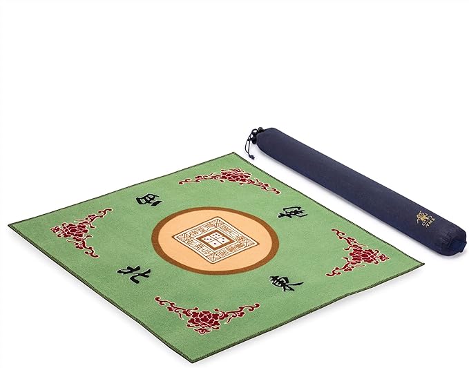 Yellow Mountain Imports Mahjong Bundle - American Mahjong Set, Pepper with Pepper Green Soft Case and Green 33.5-inch Table Cover for Mahjong and Board Games