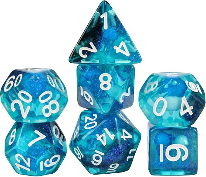 UDIXI D&D Polyhedral Dice Set, 7PCS Resin DND Dice Set Glow in Dark Dice for Dungeons and Dragons RPG and Other Tabletop Games, d and d (Jellyfish)