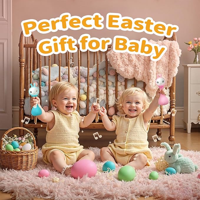 alilo Yoyo Talking Bunny Baby Musical Light-Up Rattle Toys 0-6-12-18 Months, Voice Mimicking Toys, Preloaded 90+ Audio Content, ABC/Number/Notes Learning Toys,Easter Gifts for Baby Infant Newborn