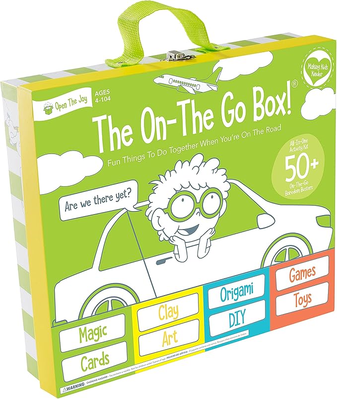 Open The Joy On The Go Box, Road Trip Travel Games Activity Box, Includes Card Games, Craft Kits, and Other 50+ Travel Activities for Kids and Family Ages 4+