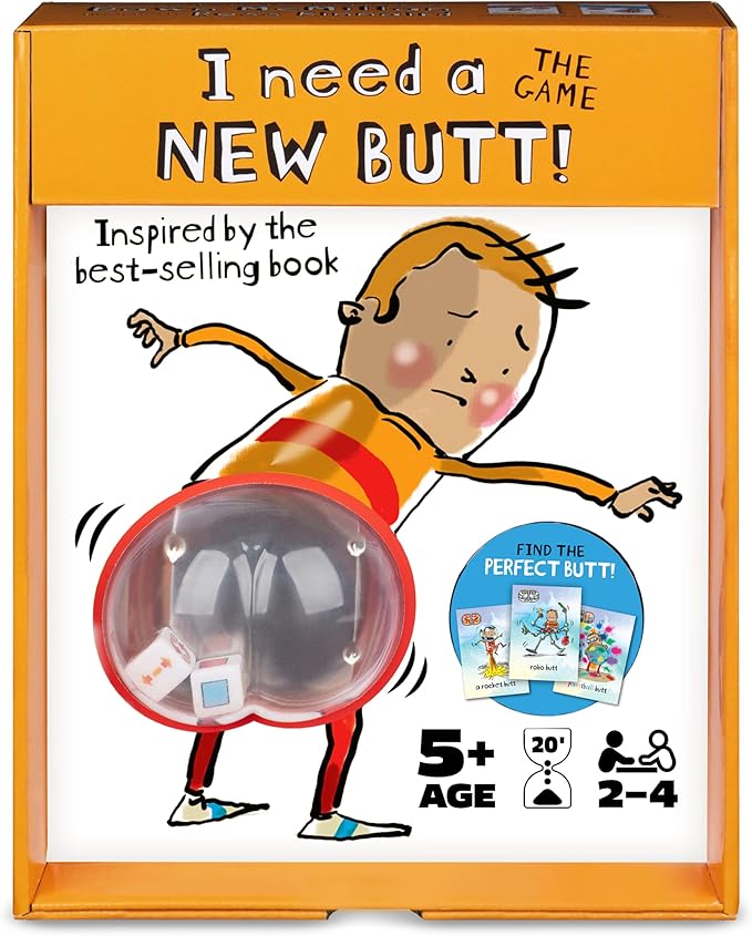 I Need a New Butt! The Game, Based on the Book with Butt Popper and Butt Cheek Tiles Fun Game for Family Game Night, For Kids Ages 5 and up