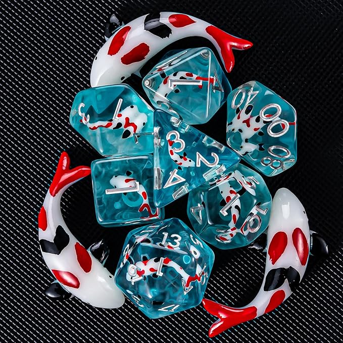 Fish/Animal Resin D&D Dice Set, 7pcs Polyhedral Dice (D4, D6, D8, D10, D12, D20, D%) for Dungeons and Dragons, RPG, MTG, Role Playing Games