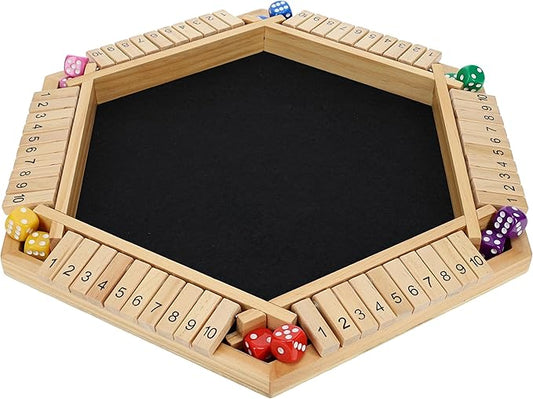 Shut The Box Game 6 Player – Natural Wood, Wooden Board Game, Table Games for Adults, Bar Games, Portable Dice Game for 1-6 Players, Classic