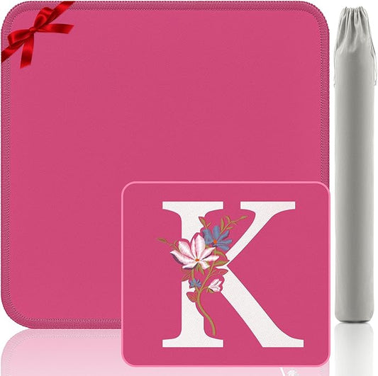 Mahjong Mat | Neoprene Anti-Slip Noise Reduction, Simple Design & Embroidery | 32.4x32.4 Inch Pink | Perfect for Mahjong, Board Games & Tile Games | Elegant Gift(Custom K Letter)