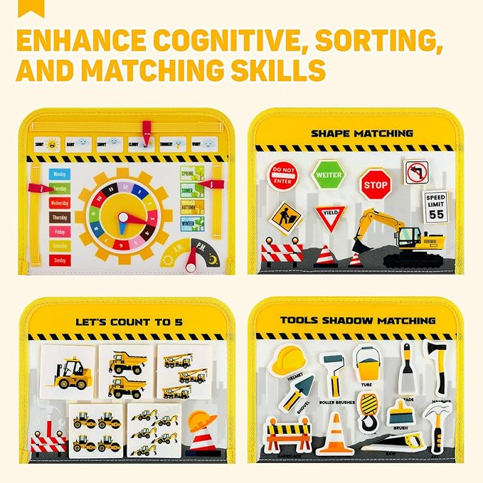 Cokouchyi Toddler Busy Board Backpack Travel, Montessori Toys for 1-4 Year Old Toddlers, First Birthday Gifts for Toddler Girl Age 1-4, Learning Educational Sensory Busy Book for Travel, Truck Cars