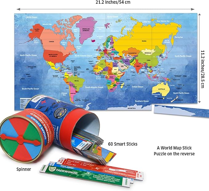 Chalk and Chuckles Smart Sticks Countries of The World Game, Gifts for 8-12 Year Old, Cool Learning Gift Idea for Teenage Boys & Girls