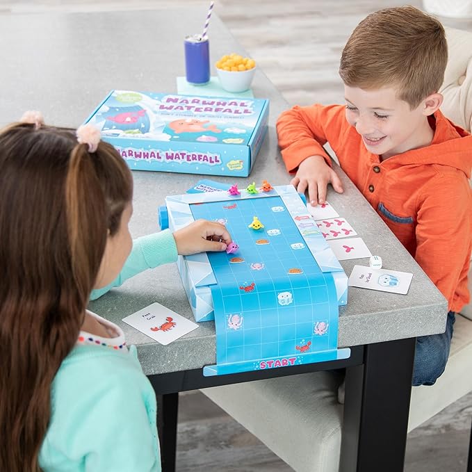 Peaceable Kingdom Narwhal Waterfall Cooperative Game – Fun Games for Kids Ages 6 and Up - Fast-Paced Kid Board Games – Includes Moving Gameboard for Extra Excitement