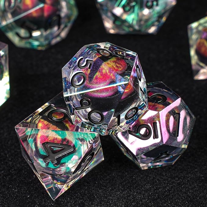 Electroplated Resin Dice Set, Resin Edge Sharp for Dungeons & Dragons RPG, MTG Board Games with Gift Box(Electroplating Red Longan)