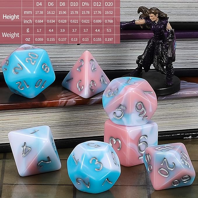 CiaraQ DND Polyhedral Dice Set for Dungeons and Dragons RPG MTG Role Playing Table Games-with 1 Dice Pouch (Blue+Pink+White)