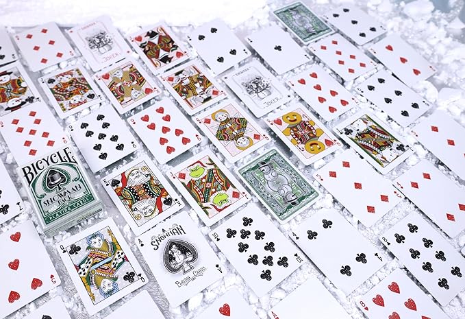 Holiday-Themed Snowman Bicycle Playing Cards Set of Decks - Winter Carnival Red & Green for Christmas Card Games & Festive Poker Nights