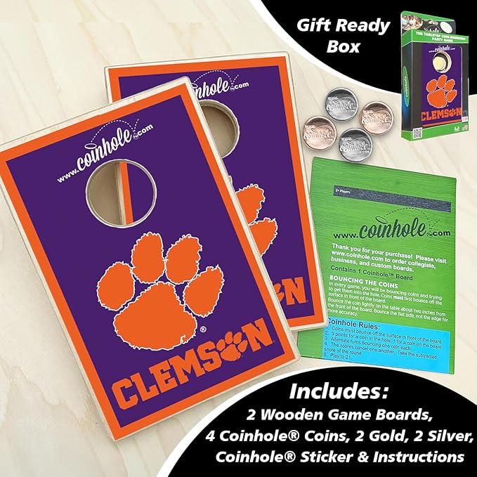 Tabletop Cornhole Game Set | Officially Licensed College Mini Football Cornhole Board Game | Includes Coins
