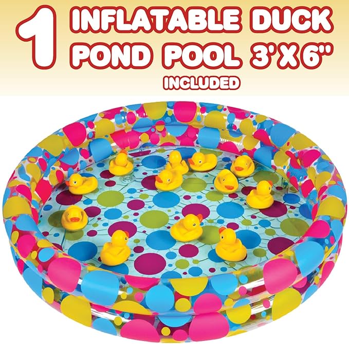 Gamie Duck Pond Matching Game & Dart Balloon Game for Kids, Includes 20 Plastic Ducks with Numbers and 3" x 6" Inflatable Pool & Includes 144 Dart Balloons and 11 Plastic Darts with Copper Tips