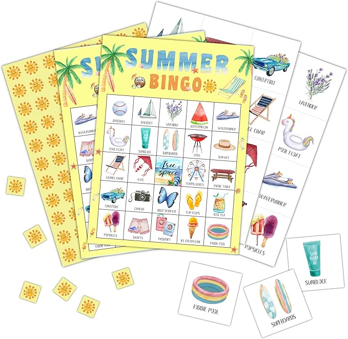 Summer Bingo Cards, Hawaiian Bingo Games for 24 Players, Summer Games for Family Friends Large Group Activities, Tropical Summer Party Favors Supplies Decorations(20)