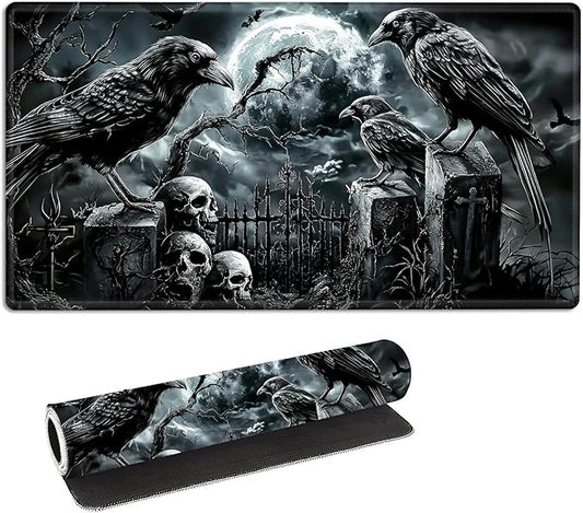 for MTG Playmat with Storage Bag, for TCG Playmat and Playing Card Mat for Magic Board Games, Non-Slip Ravens Skull Desk Mat, Stitched Edges Game Mat, Rollable & Foldable Card Playmat