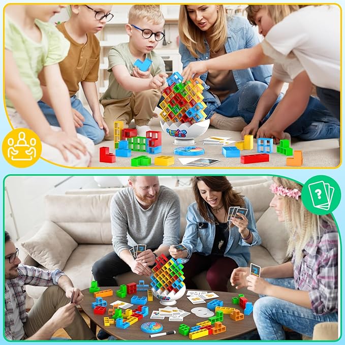 70Pcs Tetra Board Game for Adult & Kids 4-8 8-12, Team Building Blocks Stack Attack Game, Stacking Balance Toy for Family Friend Easter Basket Stuffers