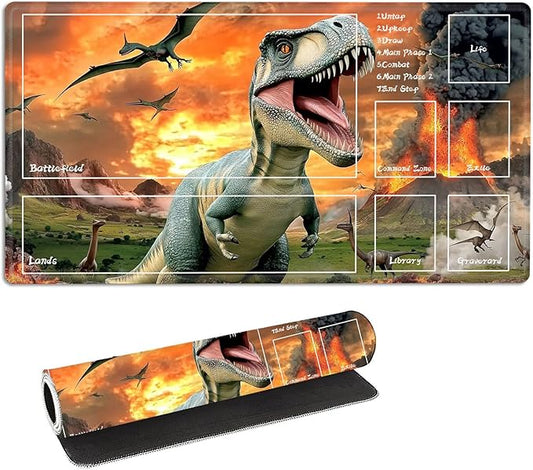 for MTG Playmat with Zones Storage Bag,for TCG Playmat and Playing Card Mat for Magic Board Games, Dinosaur Non Slip Stitched Edges Game Mat, Rollable Foldable Card Playmats