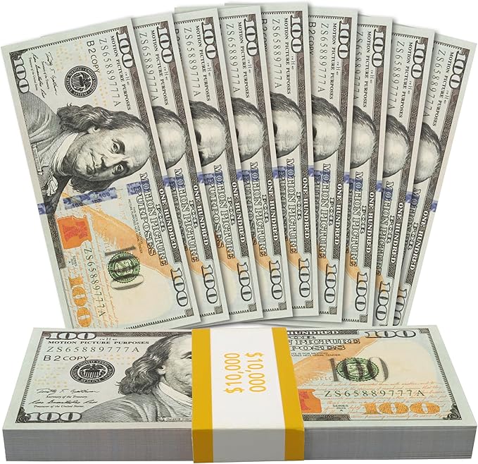 100Pcs Fake Money Prop Money Movie Money Education Learning Toy for Music Video, Develops Early Math Skills, Play Money for Board Game, Moive, Magic, Party