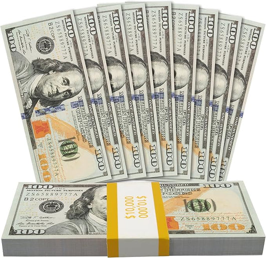100Pcs Fake Money Prop Money Movie Money Education Learning Toy for Music Video, Develops Early Math Skills, Play Money for Board Game, Moive, Magic, Party