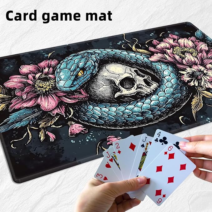 for MTG Playmat with Storage Bag, for TCG Playmat and Playing Card Mat for Magic Board Games, Non-Slip Snake Skull Desk Mat, Stitched Edges Game Mat, Rollable & Foldable Card Playmat