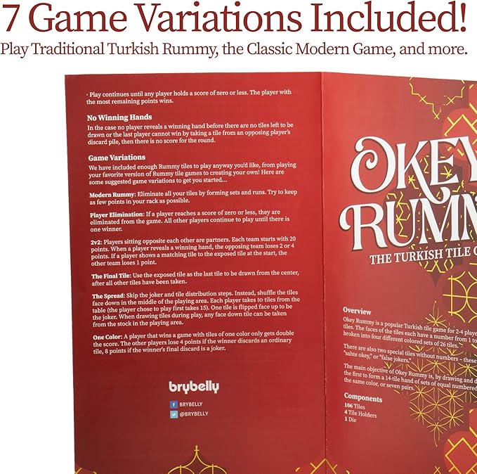 Deluxe Rummy Tiles Game, Rummy Cube Family Board Game - Try Traditional Turkish Rules, or Play The Classic Way - Includes 104 Tiles, 2 False Jokers, 4 Tile Holders, 1 Die, Instructions