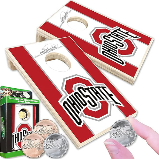 Tabletop Cornhole Game Set | Officially Licensed College Mini Football Cornhole Board Game | Includes Coins