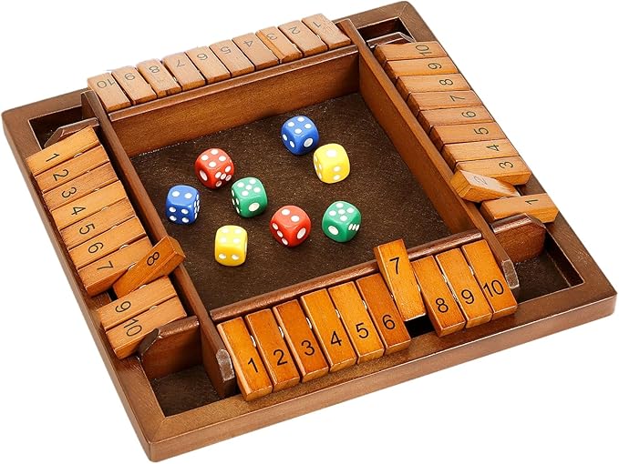 Shut The Box Dice Game, 10 Numbers Traditional Wooden Pub Bar Board Game, Family Classics Tabletop Version Games for Classroom, Party, or Pub