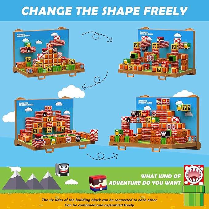Magnetic Blocks, Build 3D Magnet Building Toys World with Magnetic Tiles, Foldable Magnet Board, STEM Sensory Toy for Kids, Toy Building Sets Gifts for Age 3 4 5 6-10 Year Old Boys Girls