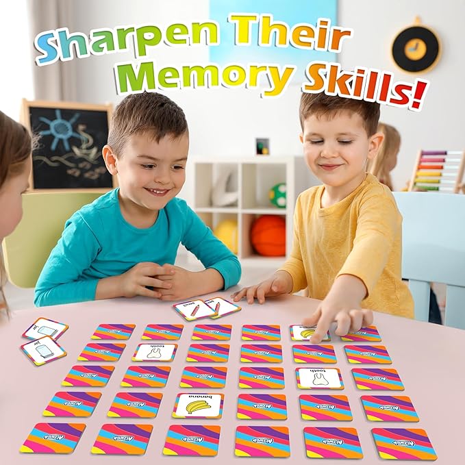 Aizweb First Words Match Game,Memory Game,52 Pcs Toddler Baby Flash Cards,Educational Toys for Pre K Preschool Kindergarten Learning Activities,Speech Therapy Materials Classroom Must Haves