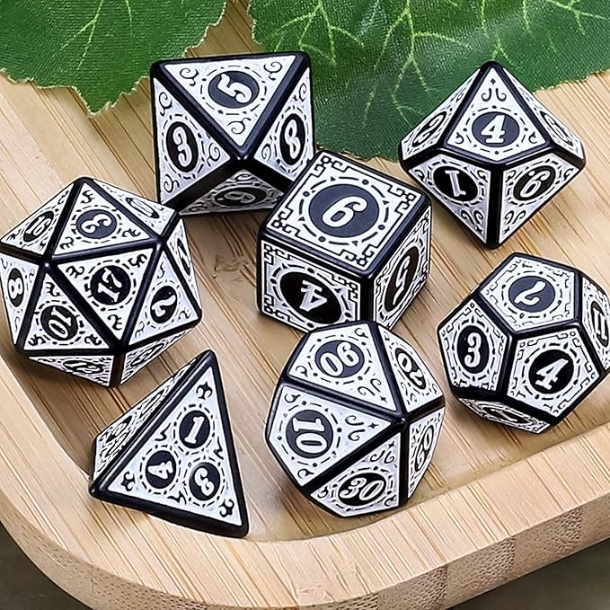 CiaraQ DND Polyhedral Dice Set for Dungeons and Dragons RPG MTG Role Playing Table Games-with 1 Dice Pouch (White Engraved Dice)